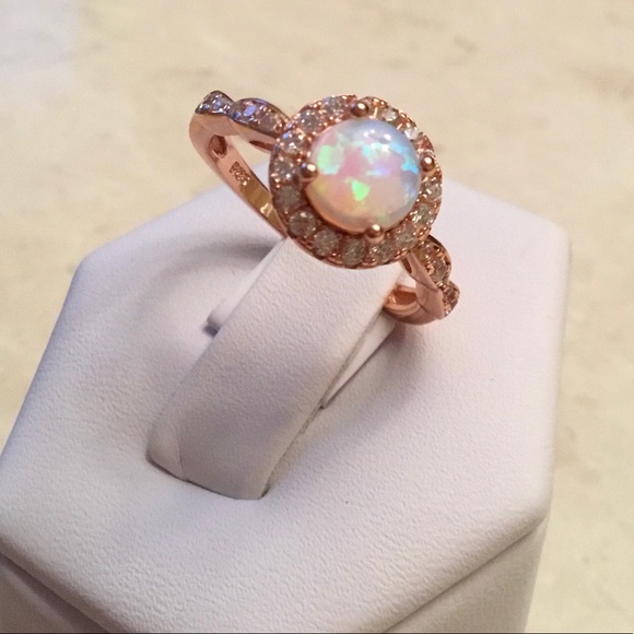 Sale $18! Rose Gold Plated over .925 Sterling Silver Lab created Opal Ring - Picture 12 of 16